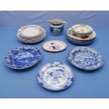 Three Adamas blue and white plates and others