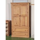 Pine single two door and two drawer wardrobe, 2m tall x 1m wide x 60cm deep