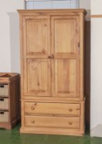 Pine single two door and two drawer wardrobe, 2m tall x 1m wide x 60cm deep