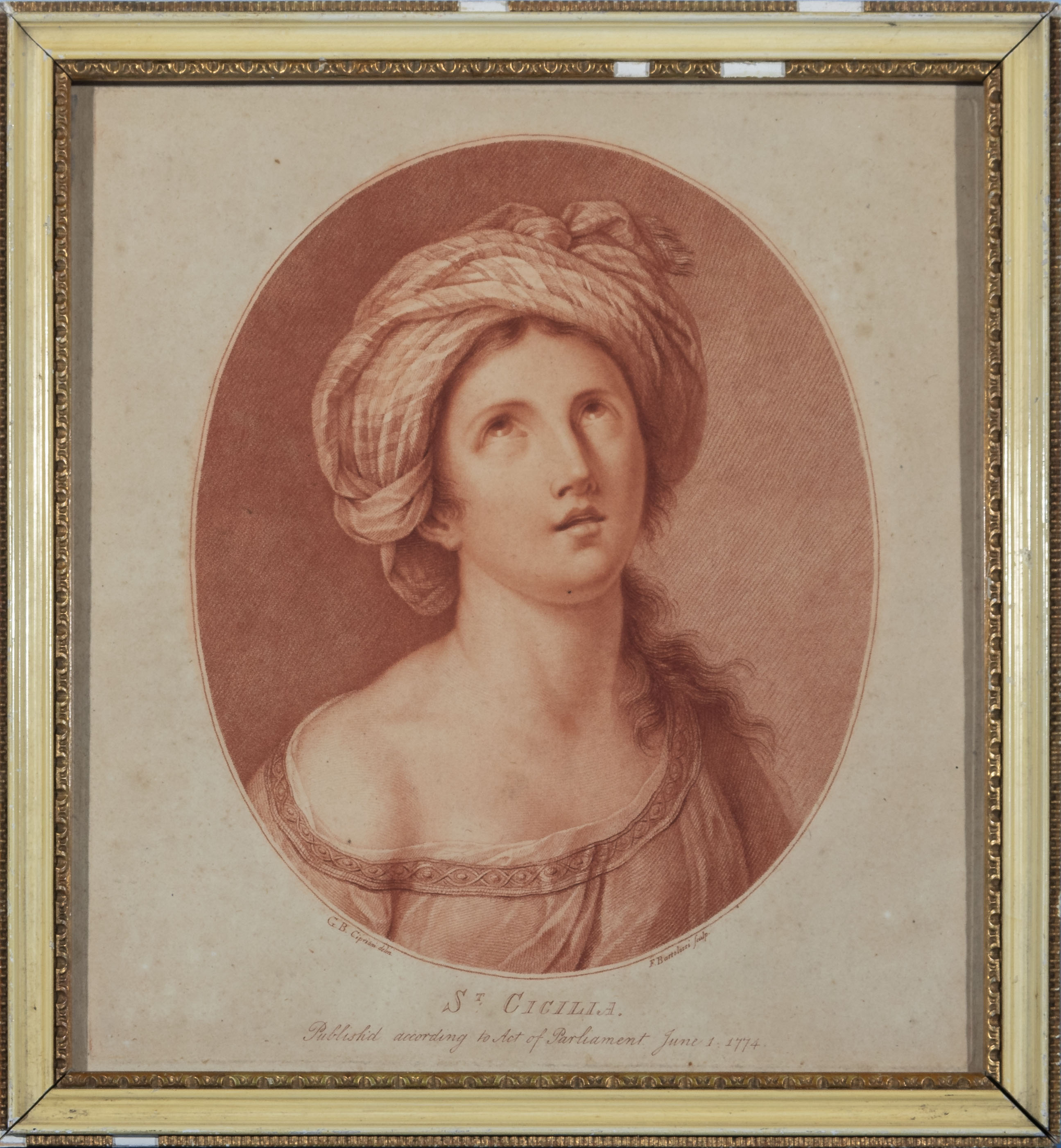 Francesco Bartolozzi 18th century engraving of St Cicilia 33cm x 30cm