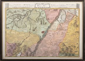 Framed map of district of Munich, 36cm x 40cm