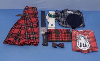 Two Scottish kilts, socks, belt, cap and other items