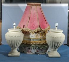 Two pottery table lamps and shades