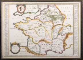 Framed map 'Gallia VETVS Abrah Ortelii' of France 35cm x 44cm