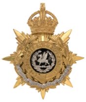 Badge. Welsh. South Wales Borderers Officer's helmet plate circa 1901-14. Fine scarce gilt crowned