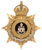 Essex Regiment Officer's helmet plate badge c. 1901-14. Good gilt crowned star mounted with Garter