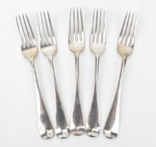 A set of five Victorian silver salad forks by Samuel Whitford, London 1869, in the Old English