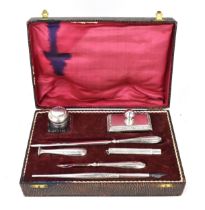 An early/mid 20th century German silver desk set by Lutz & Weiss, comprising inkwell, blotter,