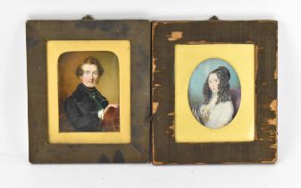 Two Victorian painted miniature portraits, depicting a gentleman and a lady, the gentleman with