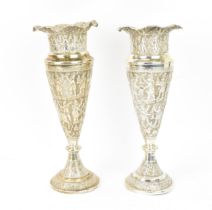 A pair of Persian Zoroastrian white metal 'muktad' vases, circa 1900, of tapered conical form with