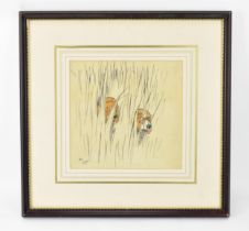 Cecil Aldin (1870 -1935) British 'A Cornish ???' depicting two dog heads amongst tall grass, ink and