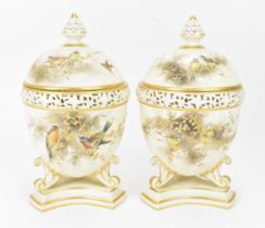 A pair of late Victorian Grainger & Co Royal China Works Worcester reticulated pot pourri lidded