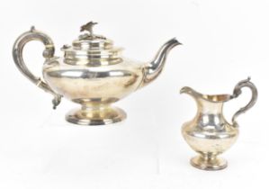 A William IV silver teapot and milk jug by John James Keith, London 1836, the teapot with floral