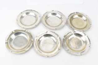 A set of six Continental silver small dishes, with petal rim, each stamped 0900, 11 cm diameter,