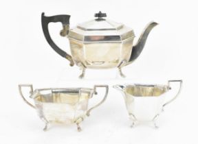 A George V Art Deco silver three piece silver tea set by Viner's Ltd (Emile Viner), Sheffield