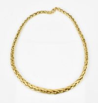 An 18ct foxtail tapered chain, with lobster clasp, 43 cm long, stamped '750', weight 28 grams