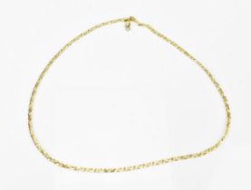 A yellow metal figaro chain necklace, with lobster clasp, 50 cm long, weight 13 grams