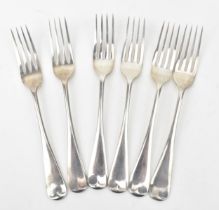 A set of six George V silver starter forks by Elkington & Co Ltd, Birmingham 1927, in the Old