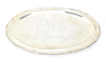 A South American silver platter by Hecho A Mano, Chile, grade 900, of oval form with wave rim, 45 cm