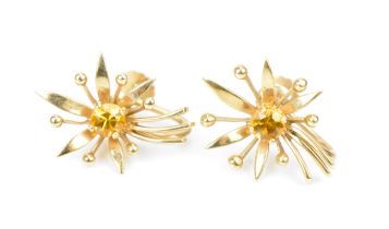 A pair of Tiffany & Co 14ct gold and citrine earrings, designed in a starburst with screw backs,