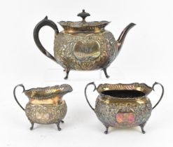 A Victorian silver three-piece tea set by Atkin Brothers, London 1899, comprising a teapot, sugar