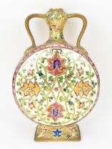 A Hungarian Fischer pottery twin-handled flask, late 19th century, Budapest, the circular body