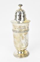 A George VI silver sugar caster by Reid & Sons Ltd, Birmingham 1939, with pierced bell top,