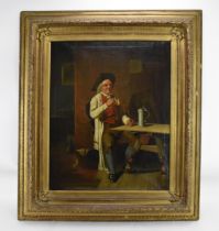 Continental School, 19th century genre scene depicting a man drinking his beer and smoking his