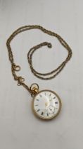 A late 19th/early 20th century ladies 18ct gold fob watch movement signed J. W Benson, total