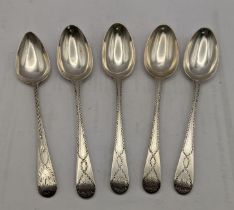 Five Georgian tea spoons total weight 77.6g Location: