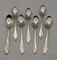 Seven silver tea spoons hallmarked Sheffield 1982 total weight 109.5g Location: