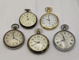 Five pocket watches to include a silver example A/F, chrome and other cased examples Location: