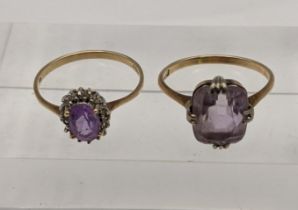 Two 9ct gold and amethyst rings total weight 4.3g Location: