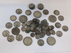 British coins - mixed pre-1947 half crowns, two-shillings, 1943 shillings, and a quantity of