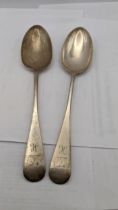 A pair of silver table spoons hallmarked London 1845, total weight 137g Location: