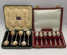 Two cased sets of teaspoons to include six apostle and others, total weight 134.3g Location: