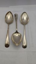 Three silver dessert spoons hallmarked Sheffield 1938, total weight 172.1g Location: