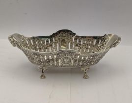 A silver import pierced four footed dish total weight 196g Location: