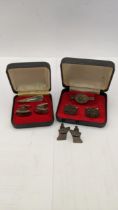Mixed Middle Eastern and Oriental white metal cuff links and tie clips total weight 37.3g Location: