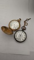 An early 20th century American Waltham gold plated full hunter pocket watch, together with a