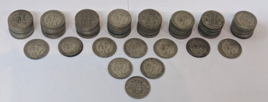 British coins - a quantity of 90 pre-1947 mostly George VI Half crowns, various dates Location: