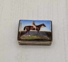 A silver and enamelled snuff box equestrian and jockey Location: