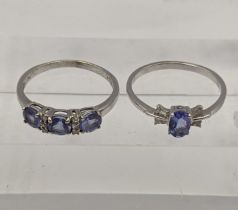 Two white gold and Tanzanite rings to include an 18ct white gold ring set with a central tanzanite