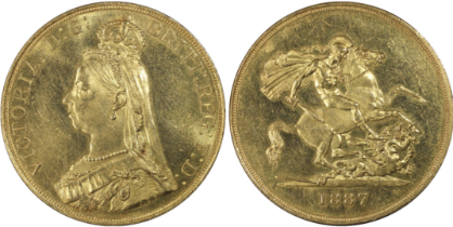 United Kingdom - Victoria (1837-1901) Five Sovereigns/Five pounds, dated 1887, Jubilee Year, crowned