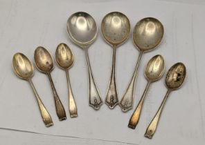 A set of five silver tea spoons together with a set of three others total weight 148.5g Location: