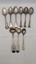 Mixed silver to include various tea spoons and salt spoons total weight 168g Location: