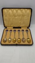 A case set of silver souvenir spoons, total weight 89.4g Location: