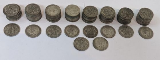 British coins - a quantity of 90 pre-1947 mostly George VI Half crowns, various dates Location: