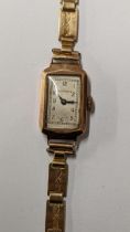 An early / mid 20th century Rotary 9ct gold manual wind wristwatch on a 9ct gold bracelet, 12.6