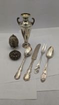 American sterling silver compromising of an Art Nouveau teaspoon, an American Christening knife